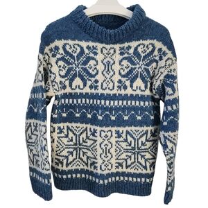 HANDKNIT norwegian nordic style  vintage sweater blue and off white - unisex